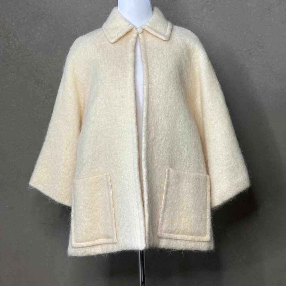 Vintage 60s Emily Wetherby Ivory Mohair Swing Coat Bell Sleeve Designer